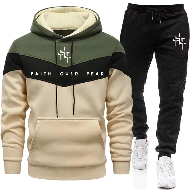 Men'S Winter Fashion - Faith Over Fear Men's Tracksuit Hooded