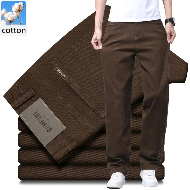 Formal Trouser Stretch - Men Straight Leg Casual Stretch Cotton
