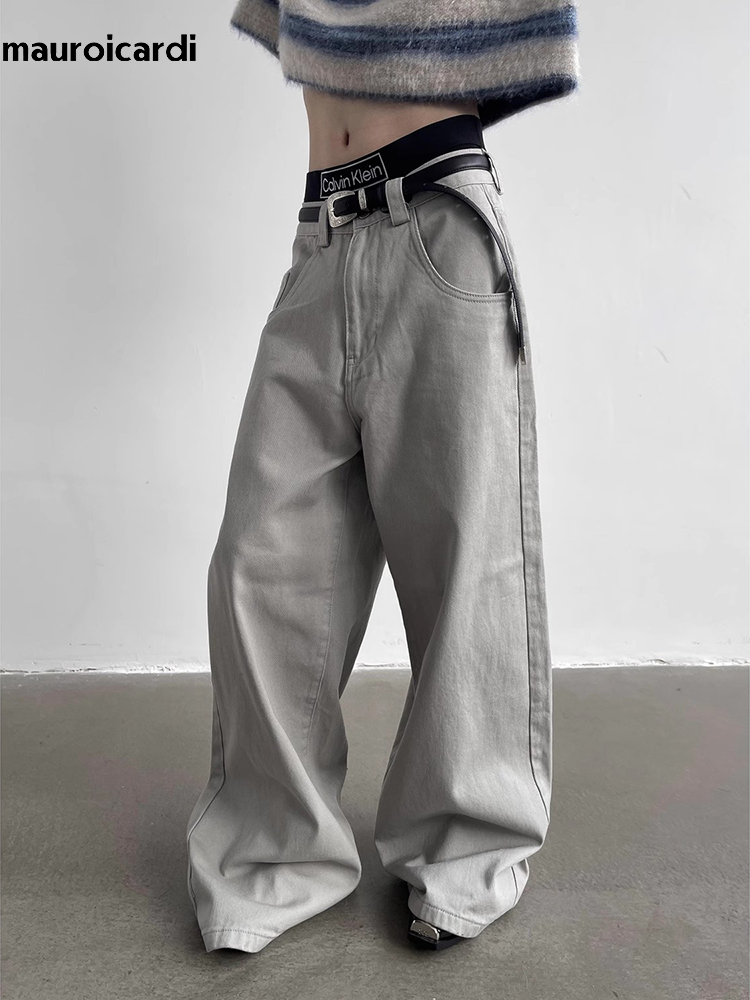 Mens Fashion Dark Grey Pants - Mauroicardi Autumn Grey Flowy Baggy Wide