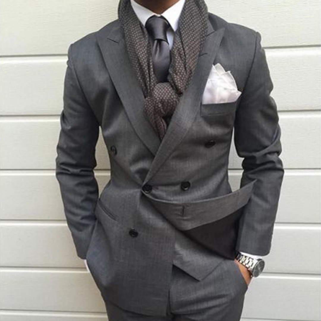 Mens Fashion Dark Grey Pants - Dark Grey Double Breasted Slim Fit