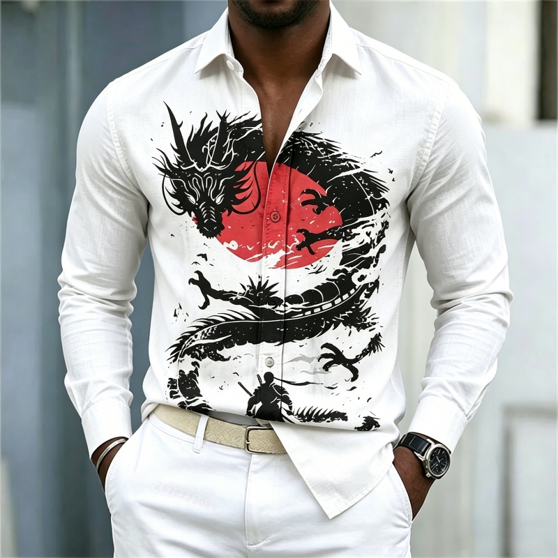 Mens Fashion Summer - 2026 New Men's Shirt White Black