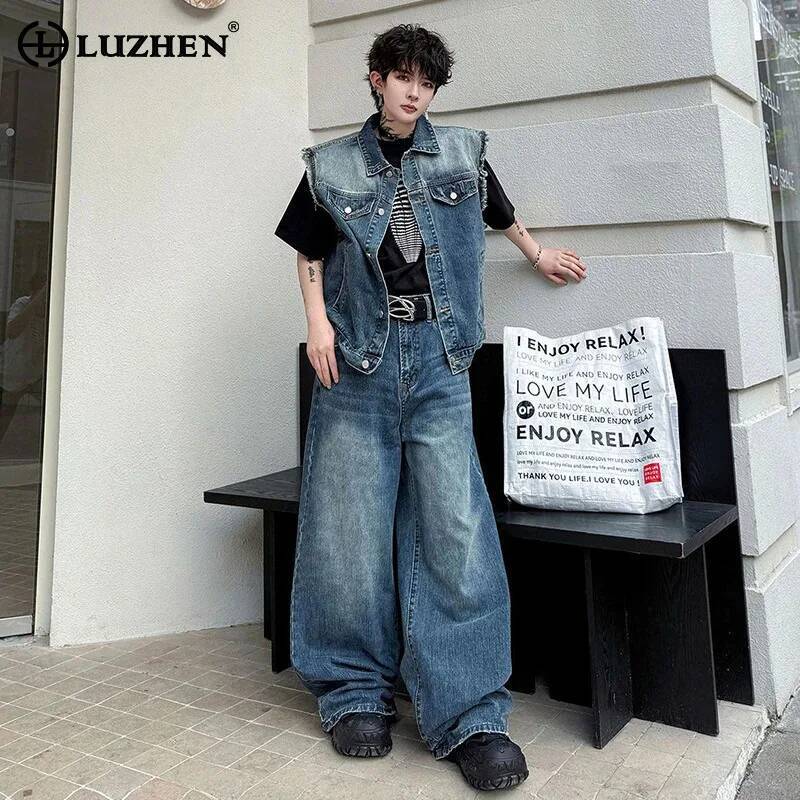 Men'S Fashion Jeans - LUZHEN 2026 Summer Denim Two-piece Sets