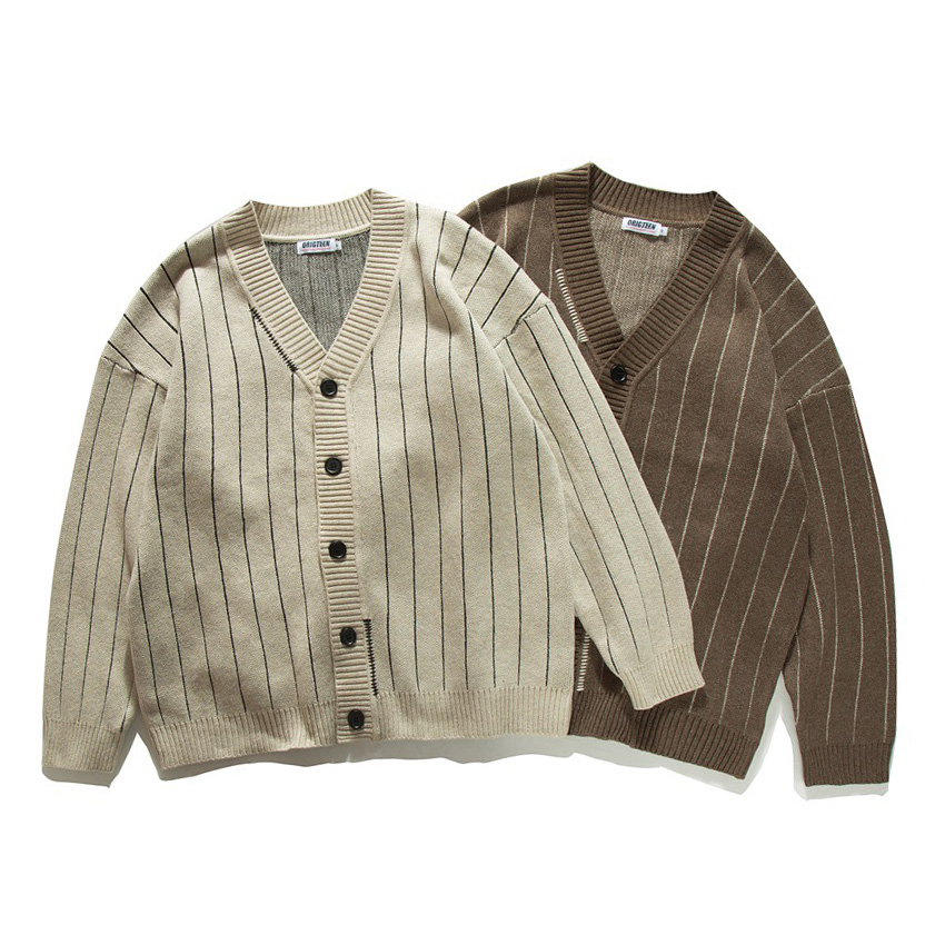 Men'S Fashion V Neck Sweater - Spring Autumn Stripe Cardigan Sweaters Men