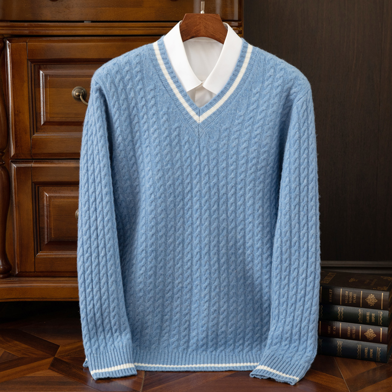 Men'S Fashion V Neck Sweater - Autumn And Winter New Thickened 100