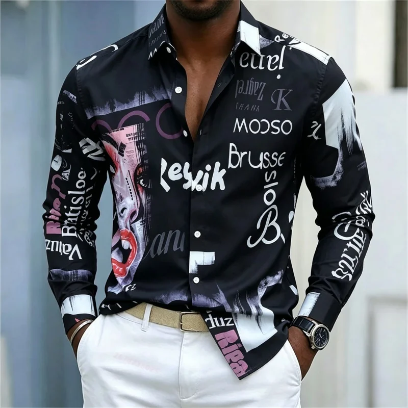 Men's Printed Long-sleeve Shir - огляд і ціна Mens Fashion Summer