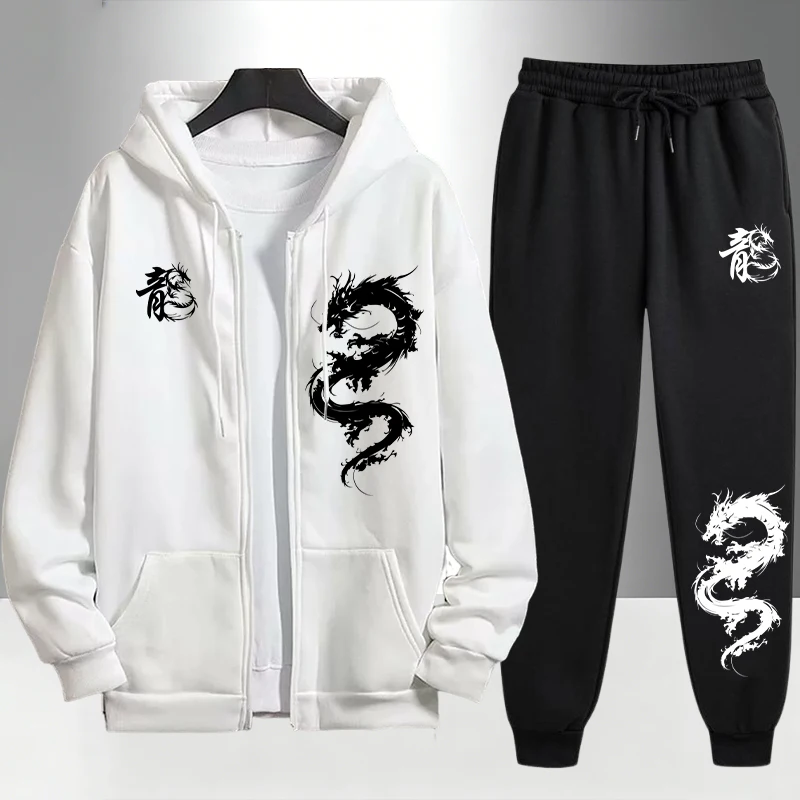 Chinese Dragon Print Tracksuit - огляд і ціна Men'S Fashion Zipper Hoodie