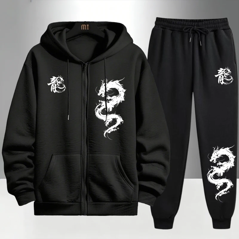 Chinese Dragon Print Tracksuit - огляд і ціна Men'S Fashion Zipper Hoodie