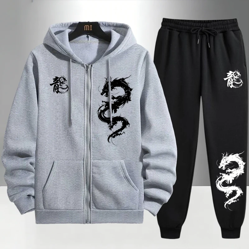 Chinese Dragon Print Tracksuit - огляд і ціна Men'S Fashion Zipper Hoodie