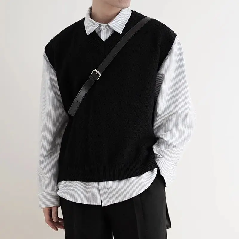 2024 Early Autumn Simple Black - огляд і ціна Men'S Fashion V Neck Sweater