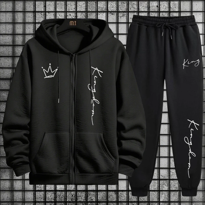 King Letter Print Hoodie and S - огляд і ціна Men'S Fashion Zipper Hoodie
