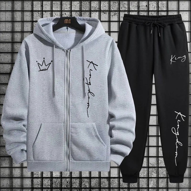 King Letter Print Hoodie and S - огляд і ціна Men'S Fashion Zipper Hoodie