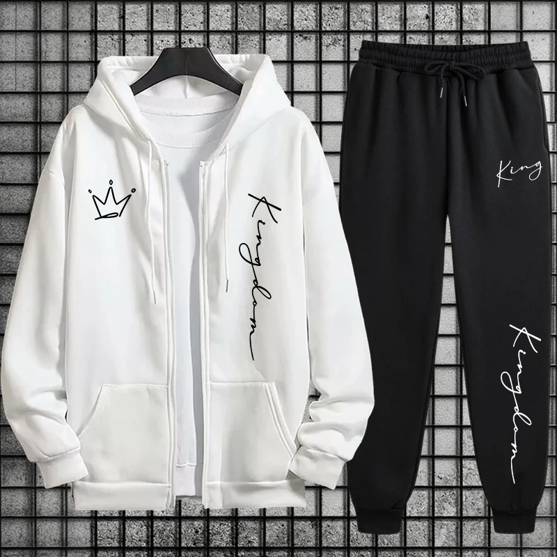 King Letter Print Hoodie and S - огляд і ціна Men'S Fashion Zipper Hoodie