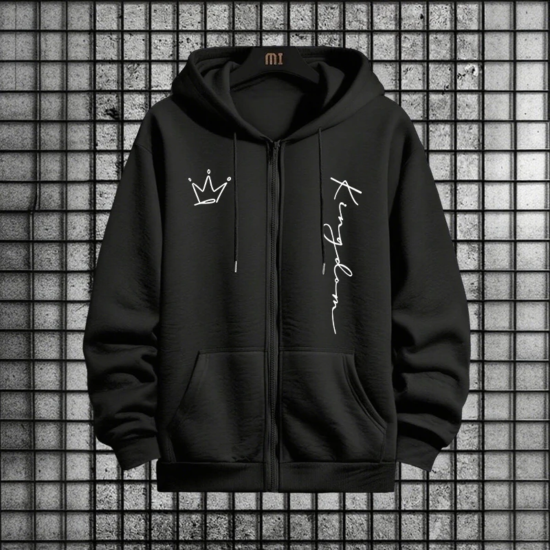 King Letter Print Hoodie and S - огляд і ціна Men'S Fashion Zipper Hoodie