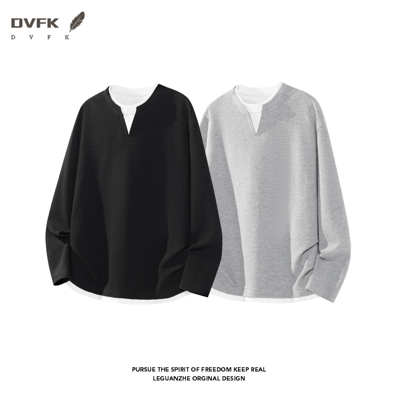 Men Fake Two Piece Long Sleeve - огляд і ціна Mens Fashion Summer