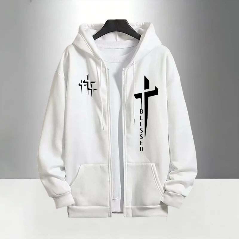 Cross Blessed Print Tracksuit  - огляд і ціна Men'S Fashion Zipper Hoodie